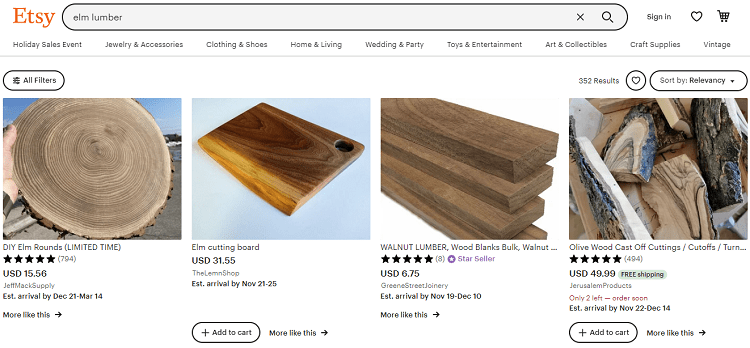 etsy elm lumber